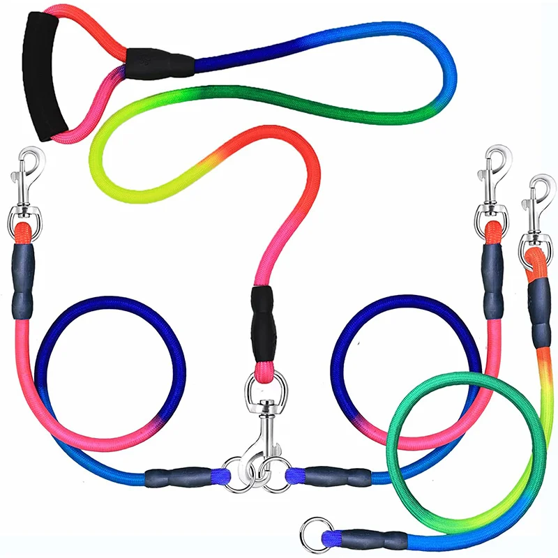 

Multiple 3 Way Dog Leash No Tangle Heavy Duty Double 3 in 1 Dog Leash Detachable 360° Swivel with Soft Padded Handle