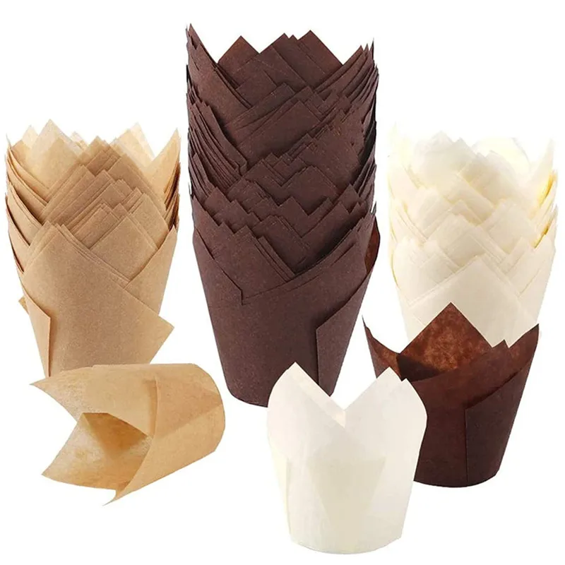

50Pcs Newspaper Style Cupcake Liner Baking Cup For Wedding Party Caissettes Tulip Muffin Cupcake Paper Cup Oilproof Cake Wrapper