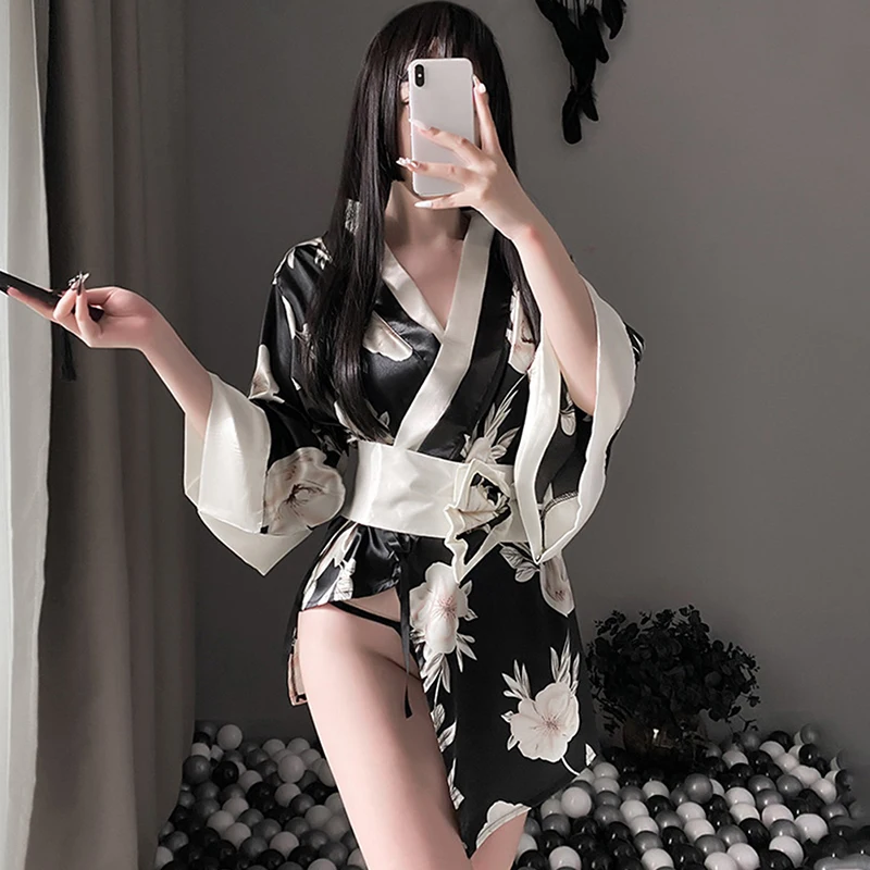 

Kimonodress Uniform Erotic Temptation Sexy Kimono Costume Erotic Sleepwear Yukata Pajamas Print Silk Japanese Sleepwear