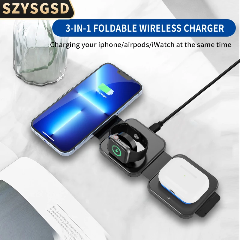 

Быстрая Беспроводная зарядная станция 3 в 1 15 Вт для iPhone 13 11 12 для Apple Watch 7/6/5, зарядная док-станция для Airpods Pro/3/2, зарядная площадка