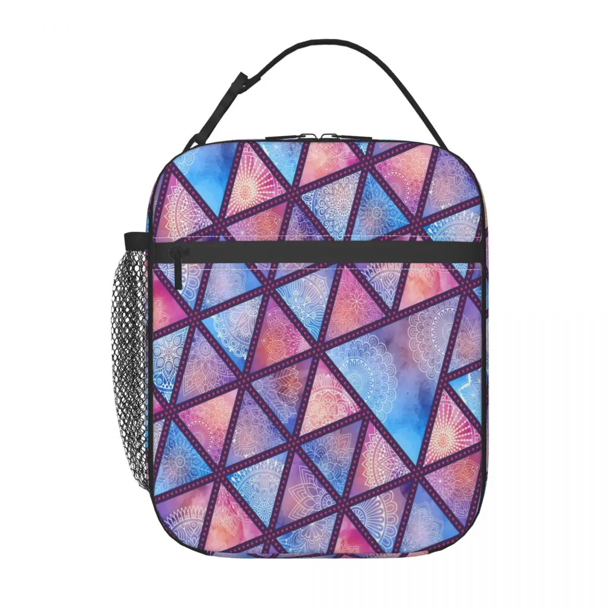 

Ethnic Floral With Triangles Insulated Thermal Cooler Lunch Box Bag For Work Picnic Bag Car Bolsa Refrigerator Portable Bag