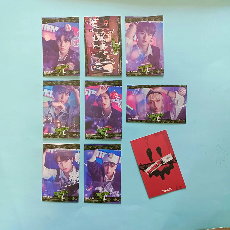 KPOP бродячие Дети Рождественские фотографии карты Двусторонняя открытка Подпись