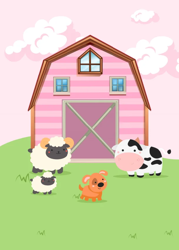 

5x7ft Personalized Pink Barn Farm Baby Cow Vaca Lola Happy Birthday Garden Custom Photo Background Backdrop Vinyl 220cm x 150cm