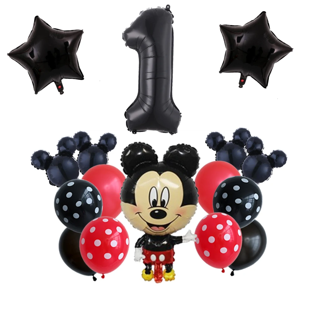 16шт./лот Дисней Микки Маус вечеринка воздушные шары 30 "номер воздушный шар Детский душ Красная Минни Декор Полосатые глобусы.
