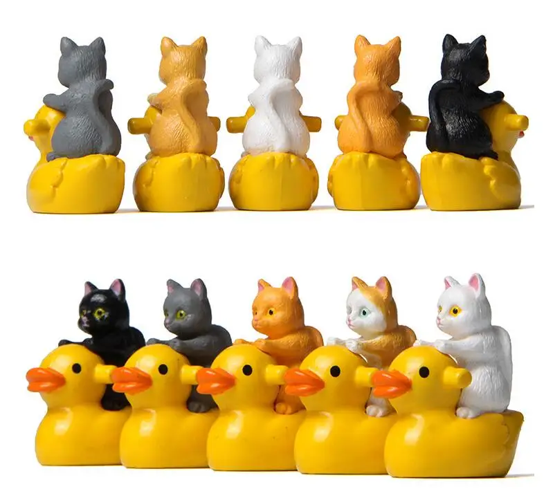 1Pc Cat Sitting on Duck Figures Mini Kitten Home Garden Landscape Decor PVC Figurine Miniature Toy images - 6