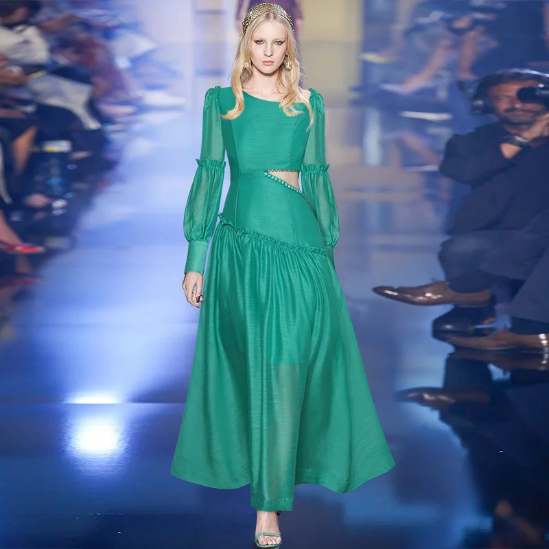 

Длинное платье принцессы с диагональным воротником и длинными рукавами-фонариками и вырезами на талии, модное платье, новинка весны 2023