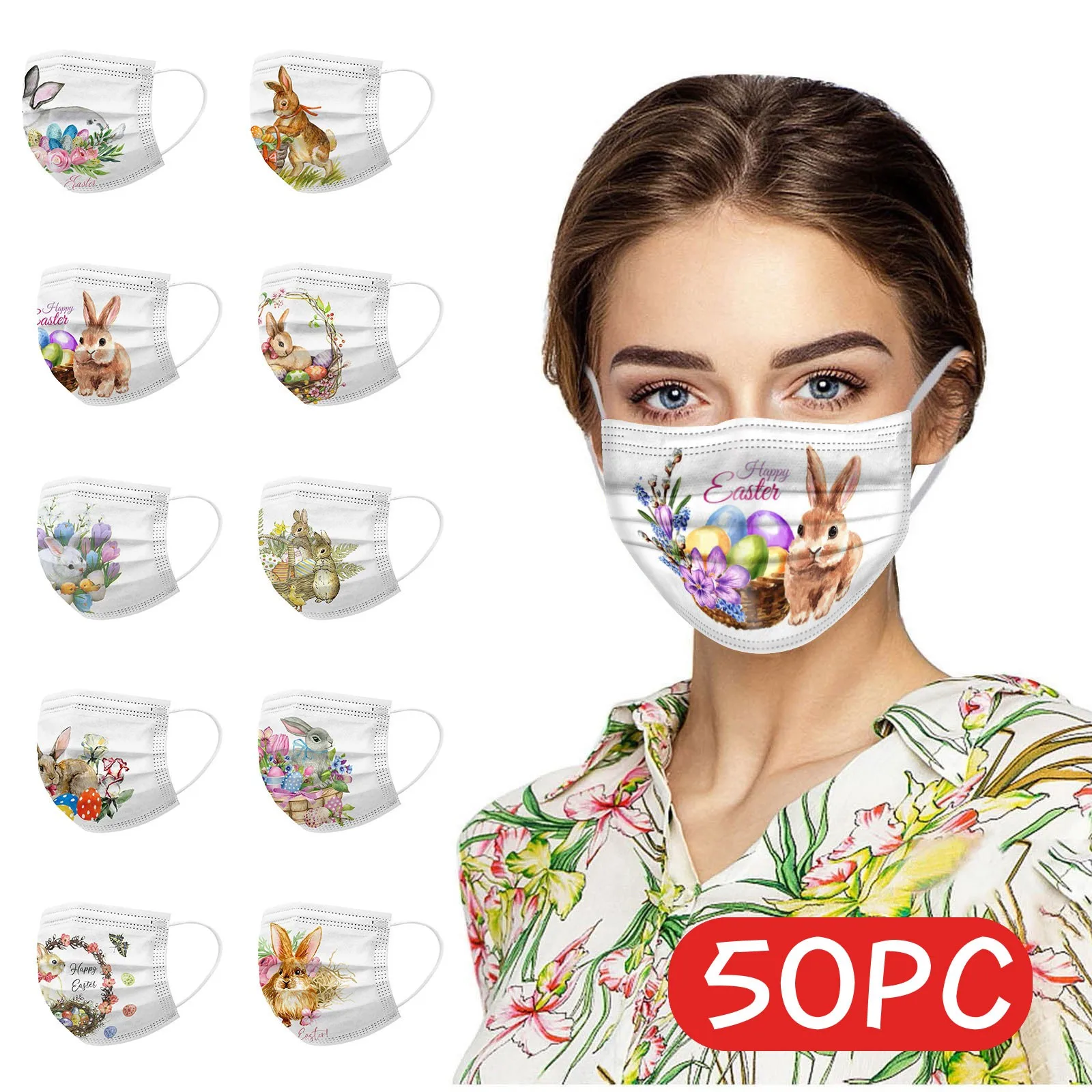 Маска для лица одноразовая с принтом Пасхальный кролик 50 шт. |