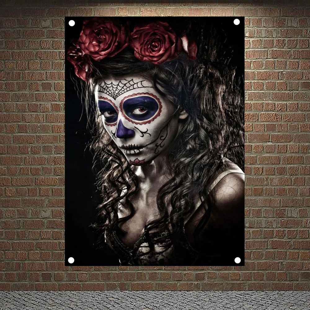 

Scary bloody Posters Banners Wall Hanging Ornaments Skull Tattoo girl Flag Canvas Painting Wall Decoration Wall Sticker Tapestry