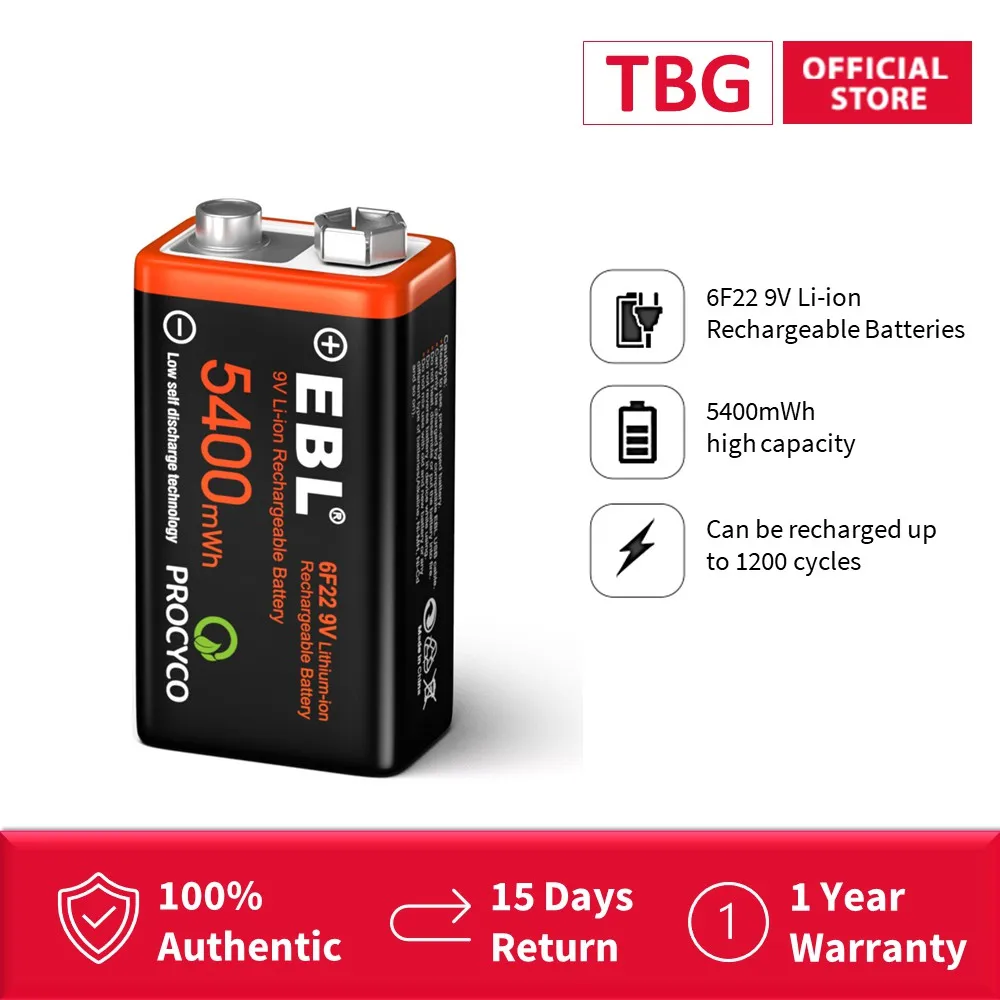

EBL 9V 5400mWh Micro USB Li-ion Lithium Rechargeable Battery Fast Charge Bateri Litium Cas Semula USB Pengecas SmartTag