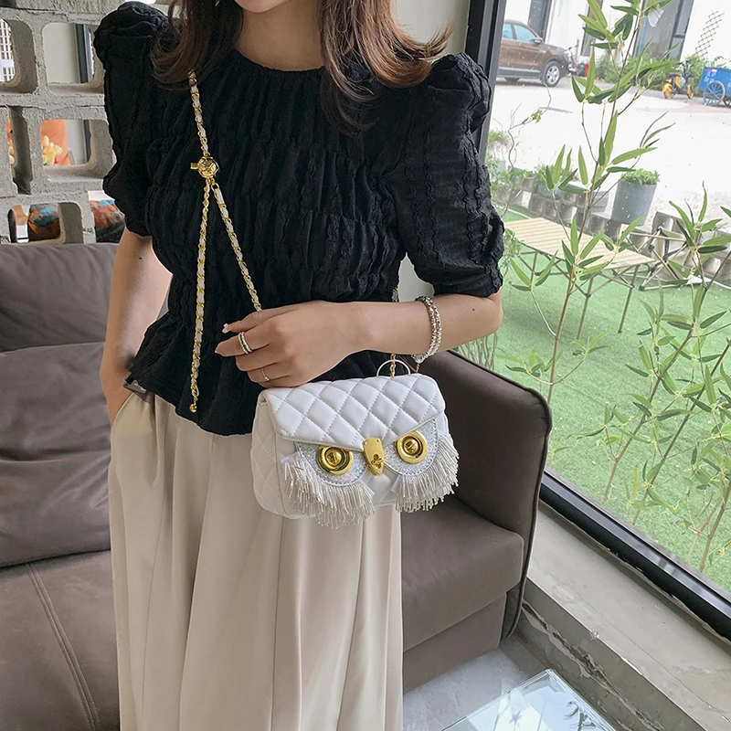 High Quality Women's Bag Fashion Owl Purses And Handbags Chain One Shoulder Messenger Bag Luxury Designer Tassel Bags For Women