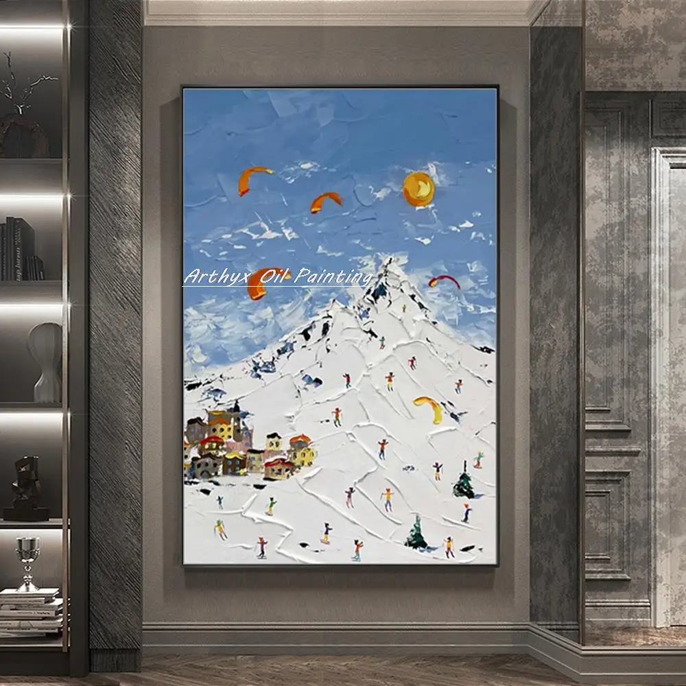 Arthyx ручная роспись текстуры Снежная гора Масляные картины на холсте абстрактный