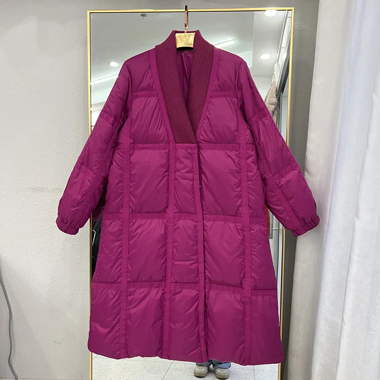 

Женский зимний длинный пуховик свободного покроя с V-образным вырезом