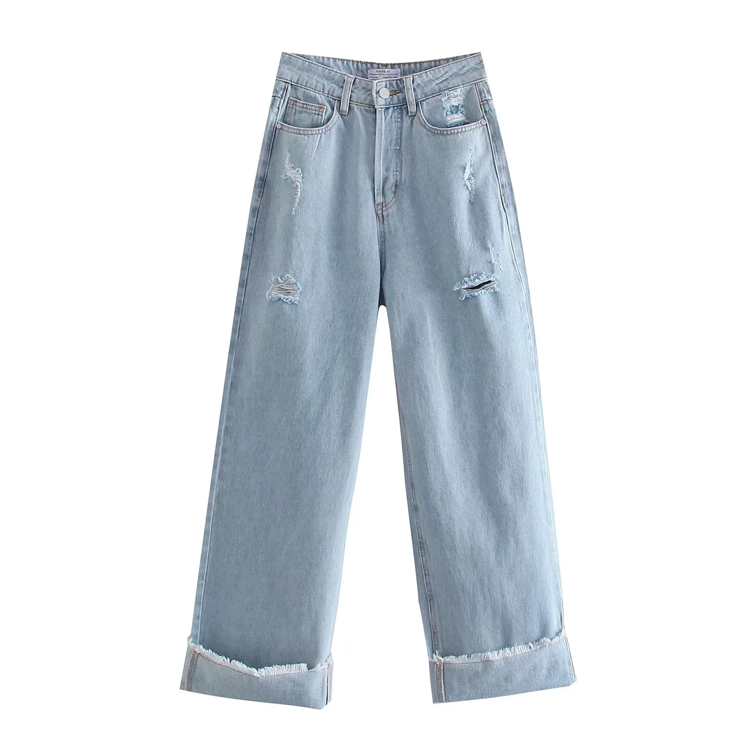 

Dave&Di Fashion Wide Leg Denim Pants 2023 Mom Jeans England High Street Retro Washed Ripped Hole Boyfriend Jeans Women