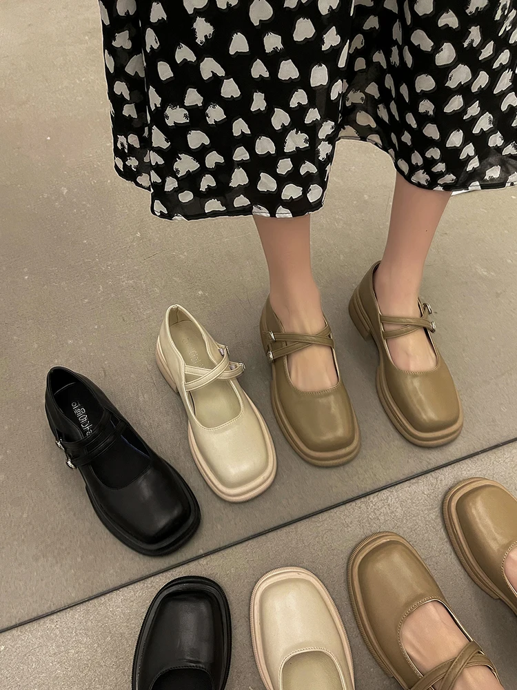 

Женские Туфли Мэри Джейн, новинка весны 2022, универсальные кожаные туфли на толстой подошве в британском стиле ретро, туфли на платформе и ка...