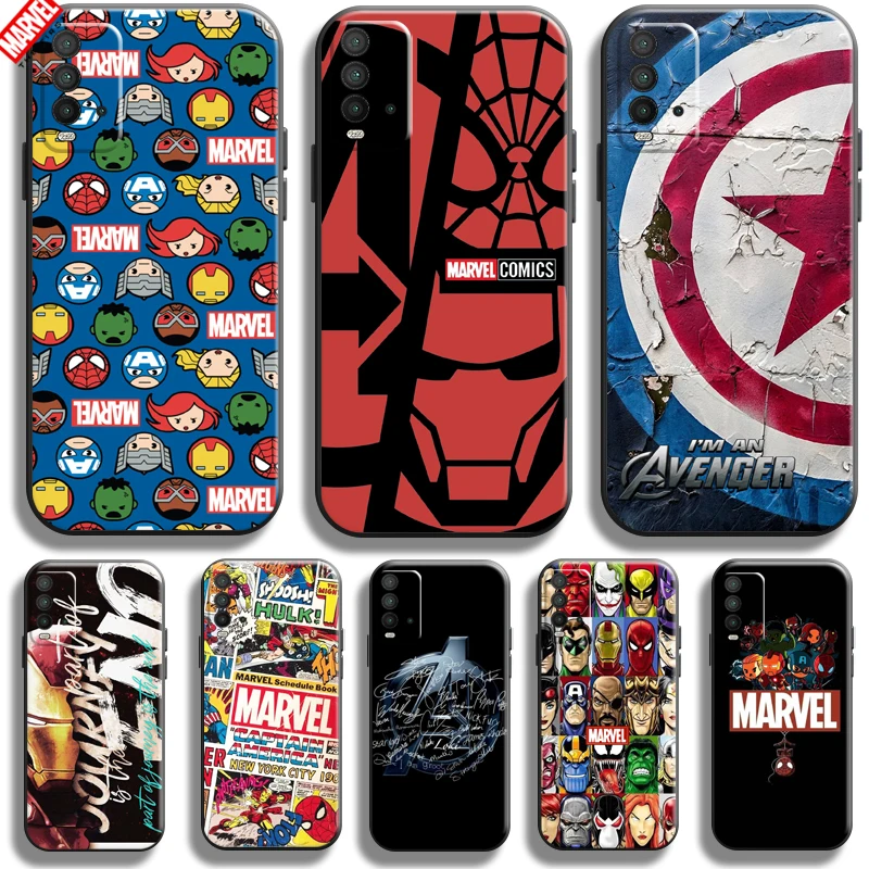

Marvel Avengers Logo For Xiaomi Redmi 9T Phone Case Redmi 9T Carcasa Liquid Silicon Coque Black Silicone Cover