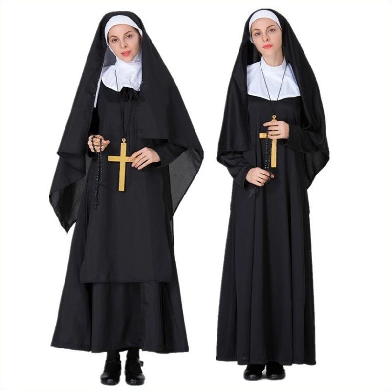 

Halloween Cosplay Anime Game Novelty Costume Church Virgin Mary Sister Black Robe Masquerade Costume