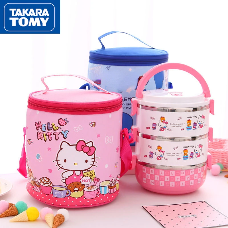 

TAKARA TOMY Cartoon Cute Hello Kitty Round Lunch Box Insulation Refrigerator Bag Aluminum Foil Thickened Student Lunch Bag