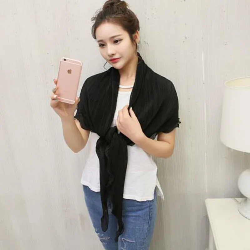 Летние женские Солнцезащитные однотонные шифоновые складные шарфы шали Пляжная