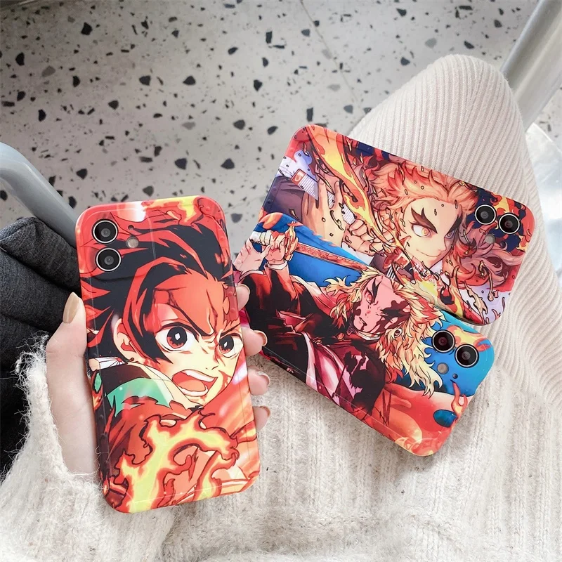 

Cute Demon Slayer Case For Iphone 11 12 13 Pro 7 8 Plus X XR XS Max Phone Cases Luxury Anime Kimetsu No Yaiba Soft Cover Coque