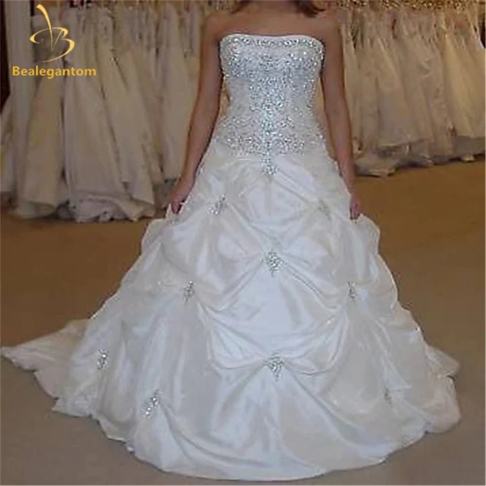 

Bealegantom Newest Wedding Dresses For Bride Ball Gown Strapless Neckline With Beading Sequined Custom Made Vestidos De Novia