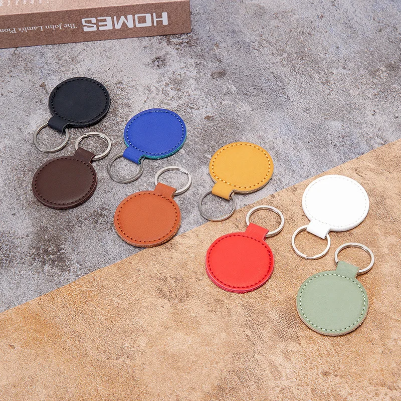 Shuangshuo Simple Creative Leather Round Water Drop Case Key Chain Card Holder Anti-lost Key Ring Bag Pendant Car Keychain 2