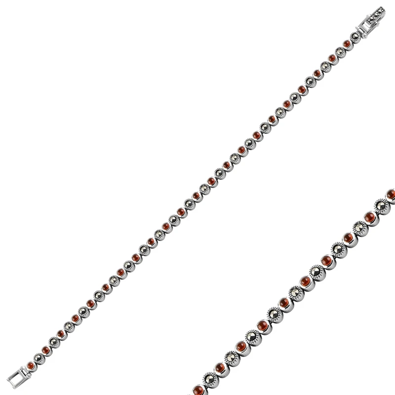 

Silver 925 Sterling Marcasite & Natural Stone Bracelet
