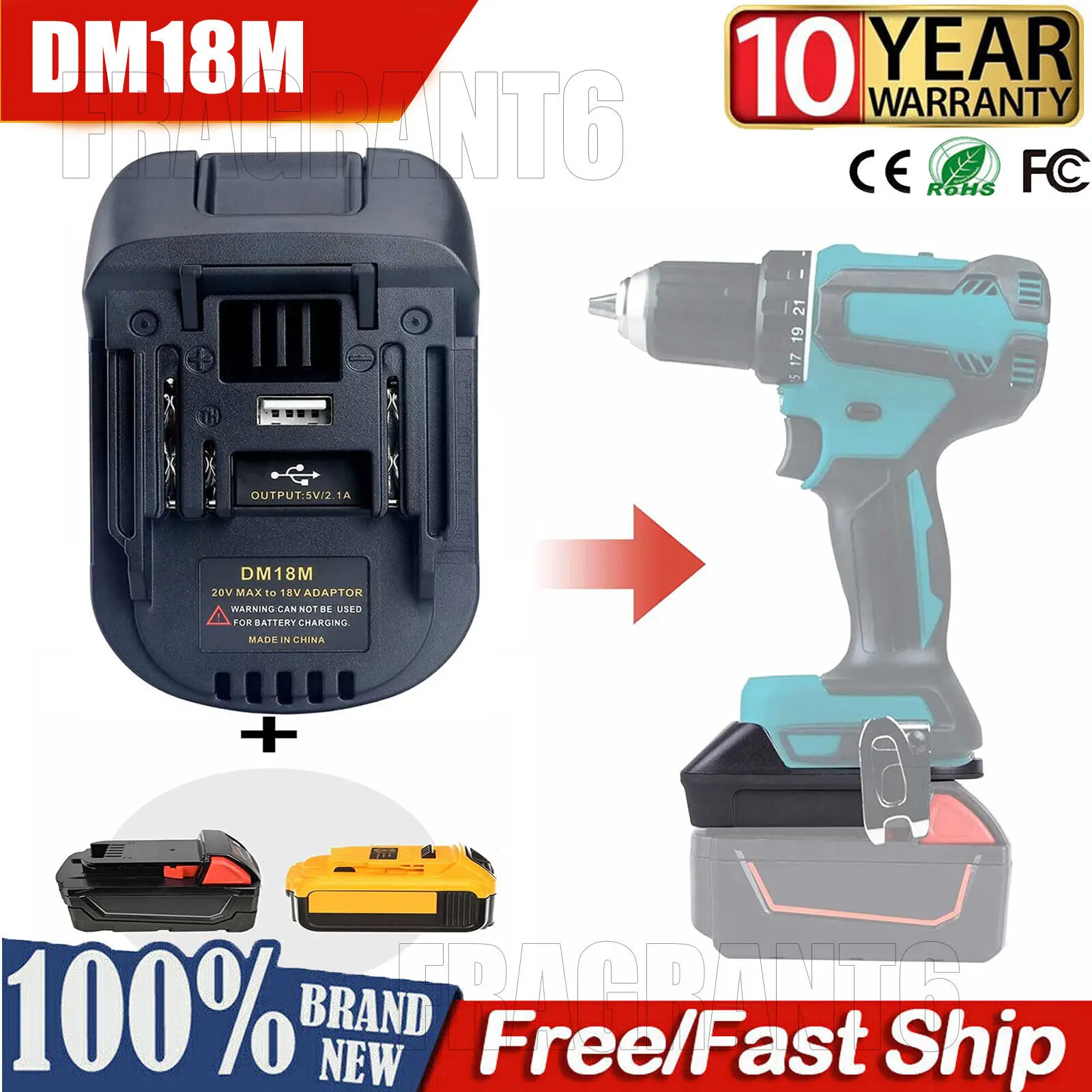 DM18M Battery Convertor Adapter for Milwaukee 18V for Dewalt 20V Battery Convert to for Makita 18V BL1830 BL1850 Batteries