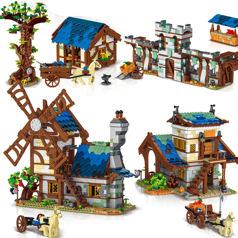 

Medieval Windmill MOC Castle Architecture Building Blocks City Village Market Town Street Retro House Model Bricks Toys Gifts