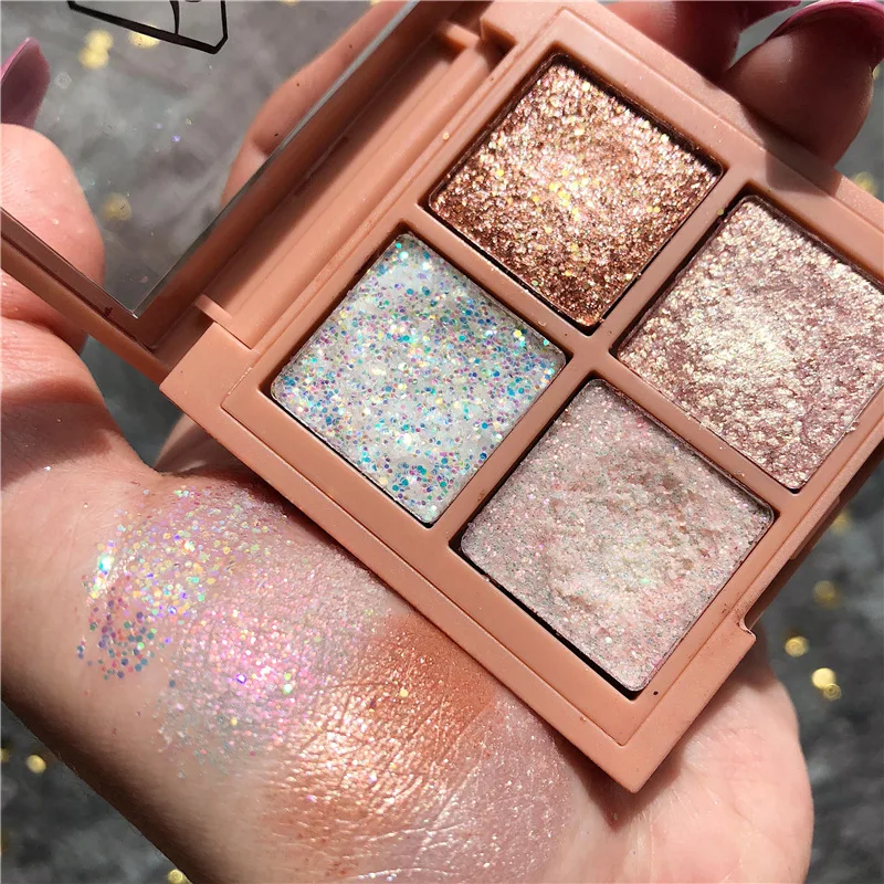 

GUICAMI Mini Four-Grid Eyeshadow Matte Pearlescent Earth Color Glitter Sequins 4-color Eyeshadow Palette Makeup
