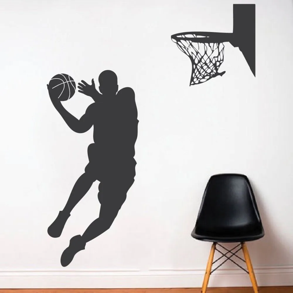 

Basketball Player Wall Stickers Vinyl Decal Dunk Jump Shoot Loop Removable Decor For Teens Room Mural