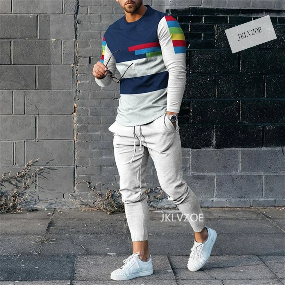 

Men's Tshirts Casual Clothes Long Sleeve Streetswear Vintage 3D Print Men Tracksuit Suit Tshirt Long Pants 2 Piece Sets Joogers