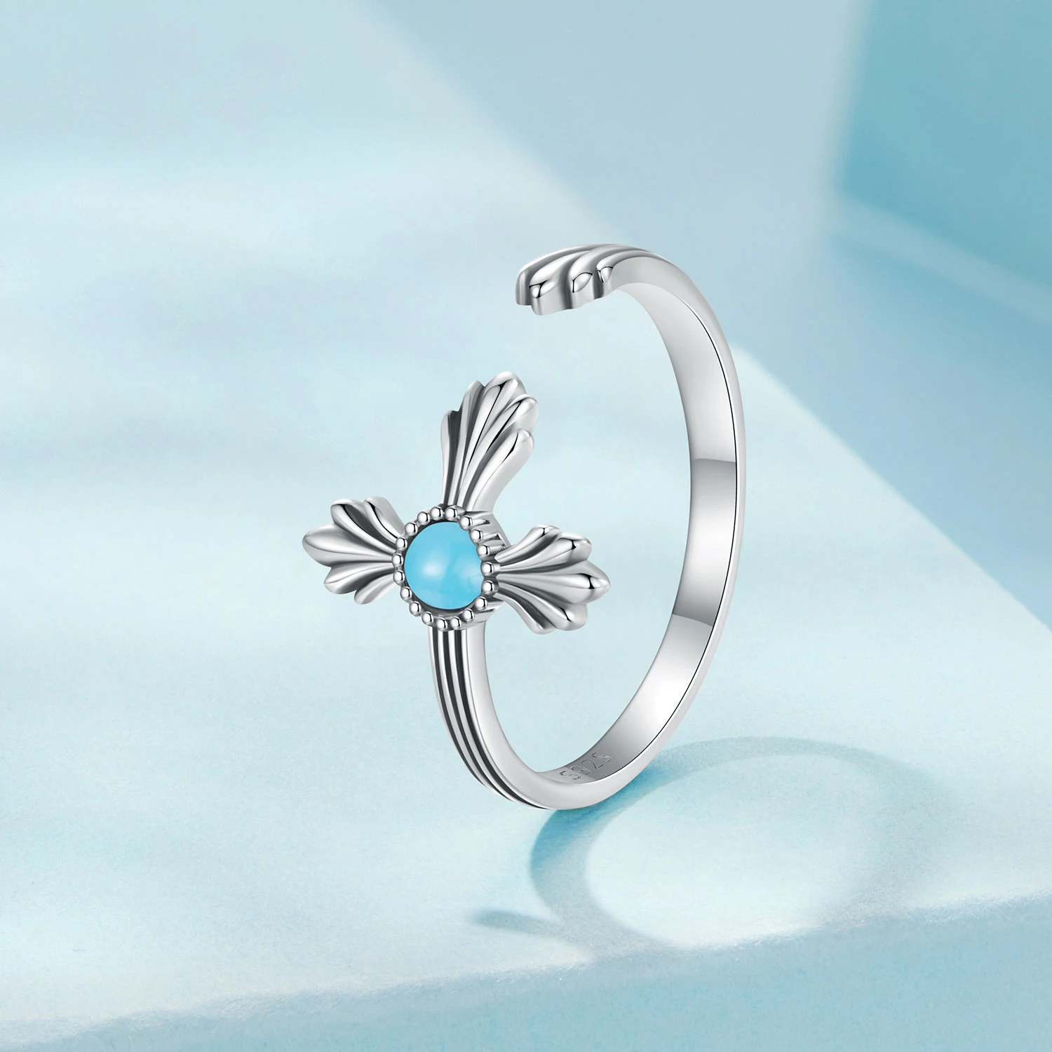 Женское Винтажное кольцо из серебра 925 пробы с бирюзовым крестом