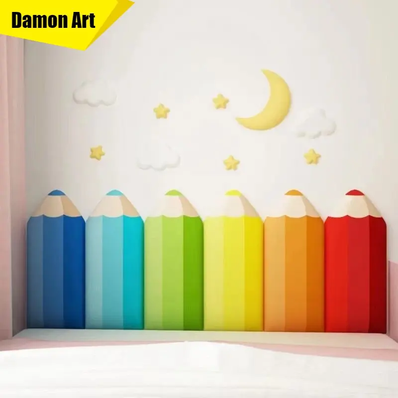 

Soft Pack Wall Sticker Bed Headboard Self-adhesive Anti-collision Headboards Kids Room Bedroom Decor Pencil Shape 3D Wallsticker