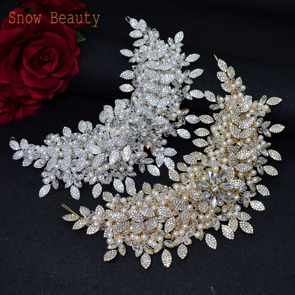 

DZ065 Flower Bridal Headband Crystal Headdress Bridesmaid Hair Ornament Bride Crown Princess Diadem Earring Set Shiny Tiara