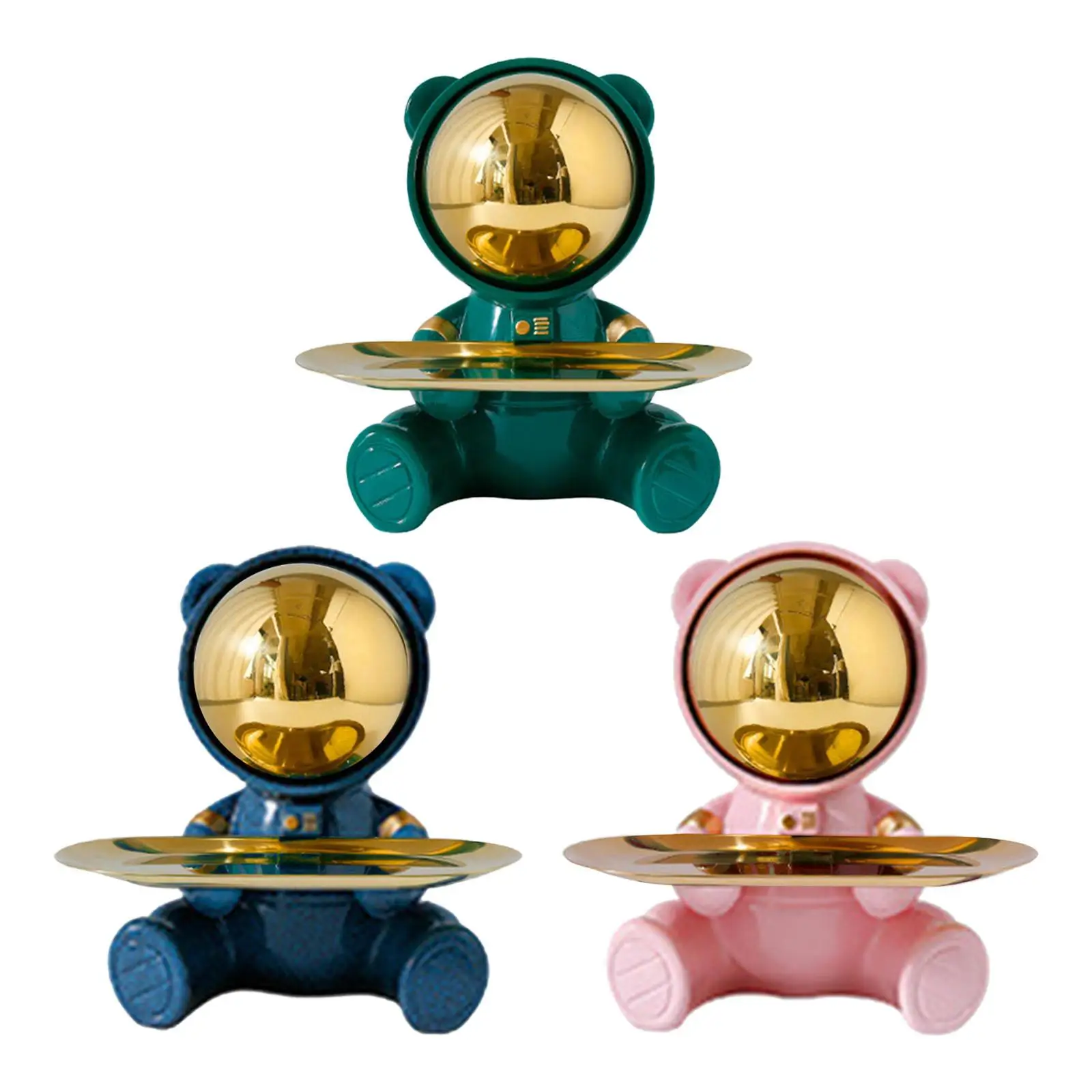 

Resin Cute Astronaut Bear Statue with Tray for Apartment Desktop Decoration