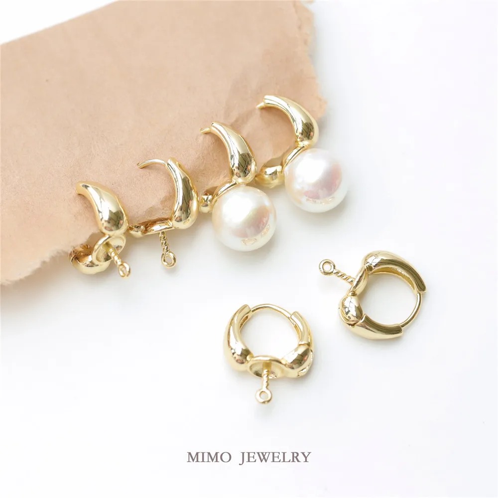 

MIMO JEWELRY Copper plated real gold texture glossy droplets simple pearl sticky beads earrings button empty bracket DIY earring