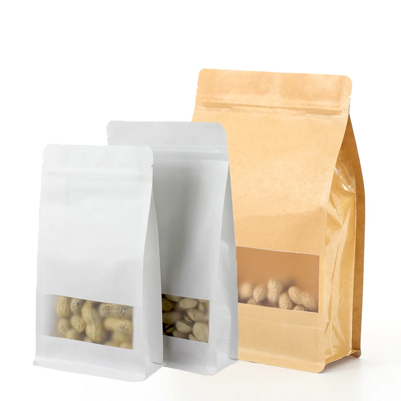 

Side Gusset Reclosable Zip Lock Kraft Paper Bag Heat Sealing Food Coffee Bean Moistureproof Gifts Bags Window Packaging Pouches