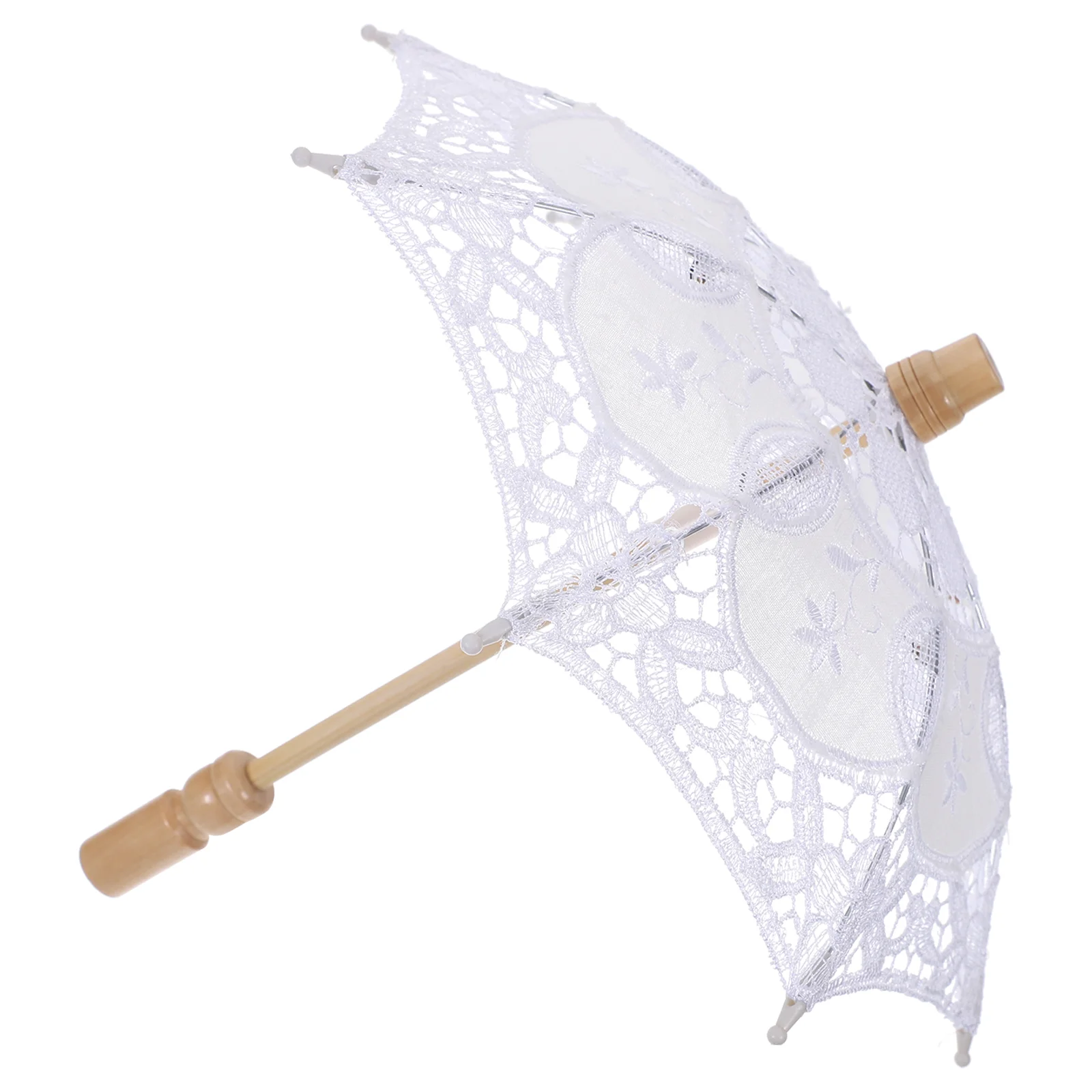 

White Wedding Parasol, Cotton with Wooden Handle, Crafted Flowers Embroidery Bridal Umbrellas for Weddings Princess Dollss