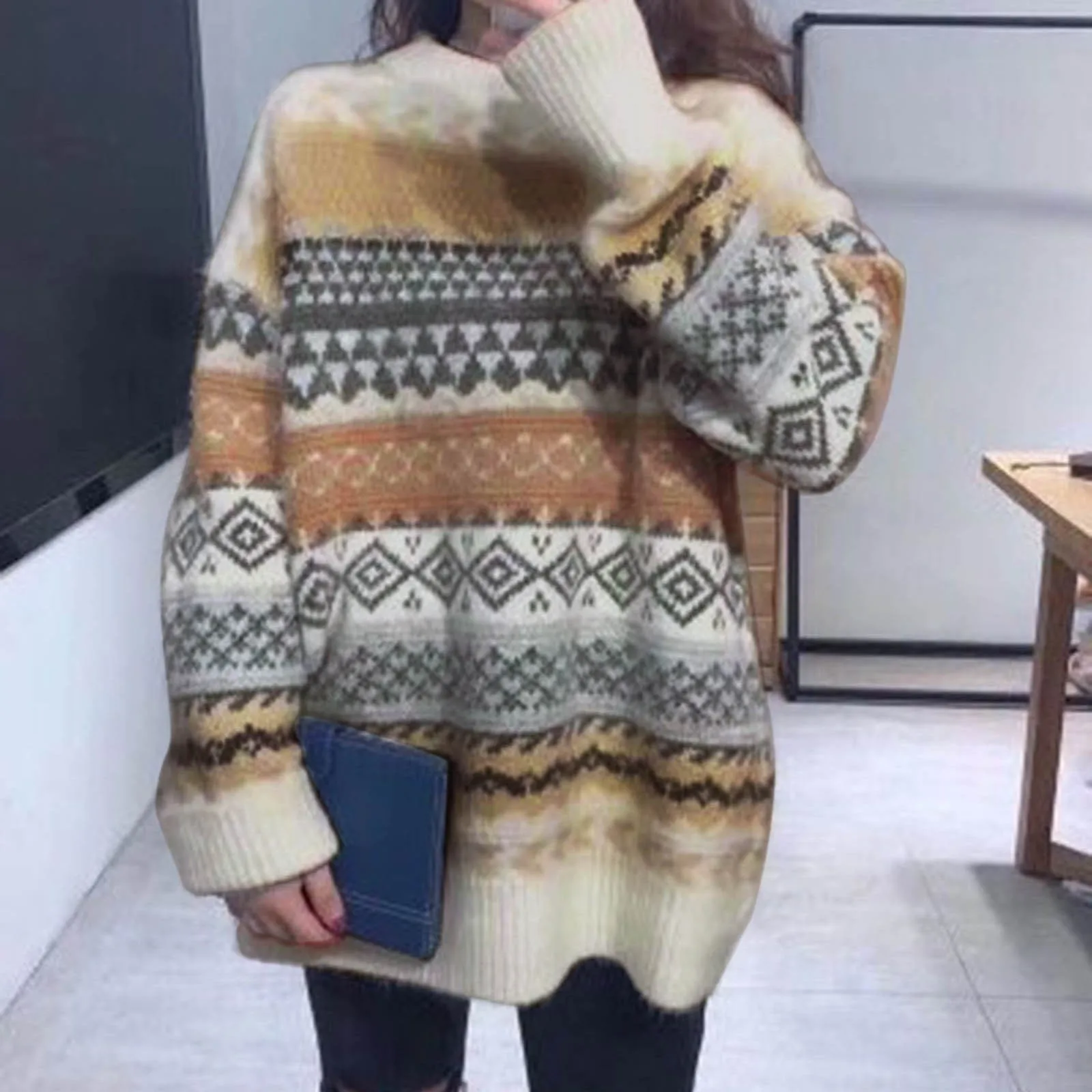 Винтажные свитера женские пуловеры зимние полосатые джемперы свободный пуловер