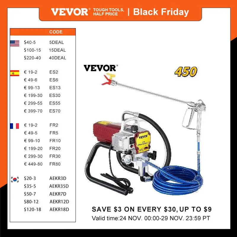 VEVOR High Pressure Airless Wall Paint Sprayer Spraying Machine Professional Spray Gun 2.2 L/Min for Ceiling Floor Wall Spraying