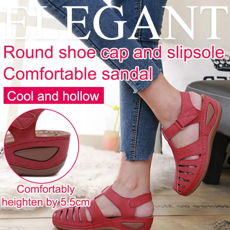 

Stylish Retro Roman Women's Sandals with Hollow Design Round Toe Comfortable Soft Sole