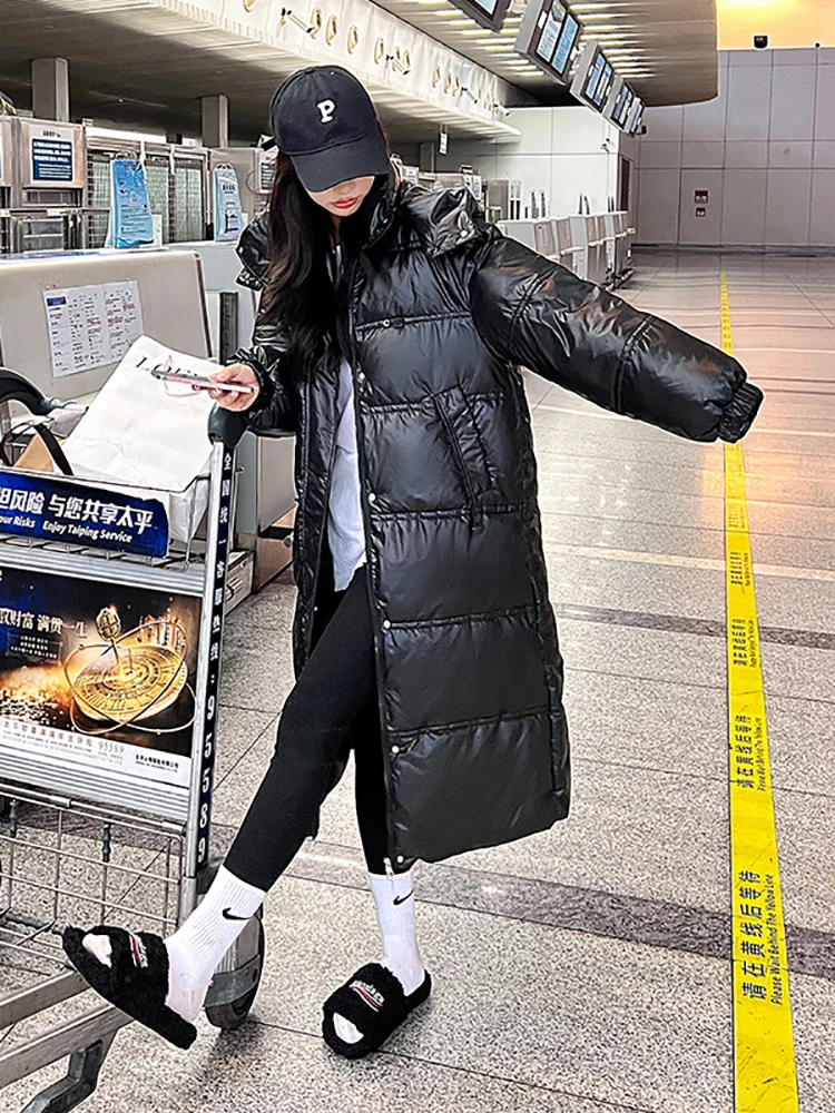 AOSSVIAO Long Down Jacket Women Three-Proof Hooded Temperament 2022 Winter New Loose Girls' Jacket Multi-Color Thick