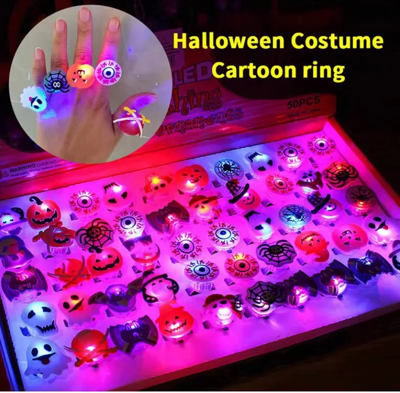 

LED Light Halloween Ring Glowing Pumpkin Ghost Skull Rings Halloween Christmas Party Decoration for Home Santa Snowman Kids Gift