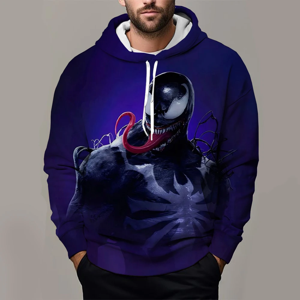 2024 Miniso Spider-Man Venom 3D Printed Men's Hoodie Jacket Outdoor Street Hip-Hop Sportswear Casual Sports Sweatshirt