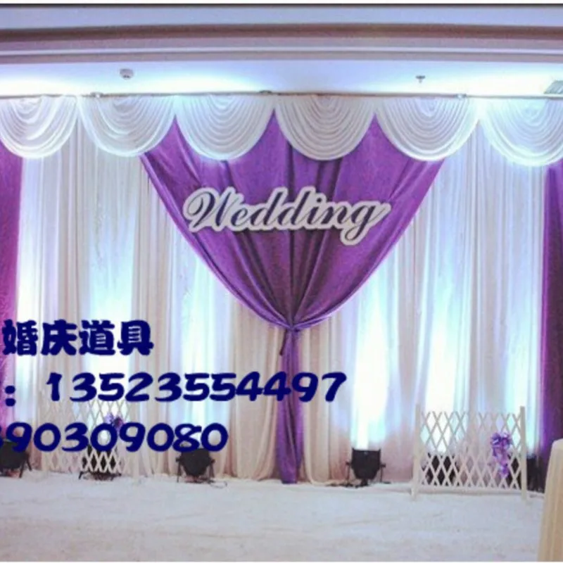 

Оптовая и розничная продажа 3x6 м белый и фиолетовый свадебный фон занавеска с занавесками Свадебные занавески, Свадебный сценический фон