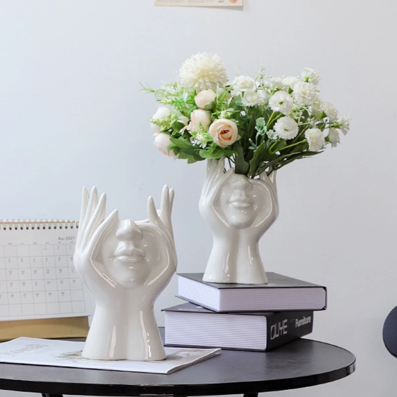

Ceramic Human Face Flower Vase Art Creatrive David Sculpture Human Head Abstract Plant Flower Pot Home Decor Arrangement Gift