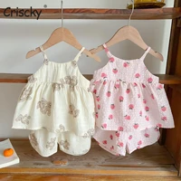 criscky summer toddler baby girls strap suits printed sleeveless straps tank topelastic waist short pants costume for girls
