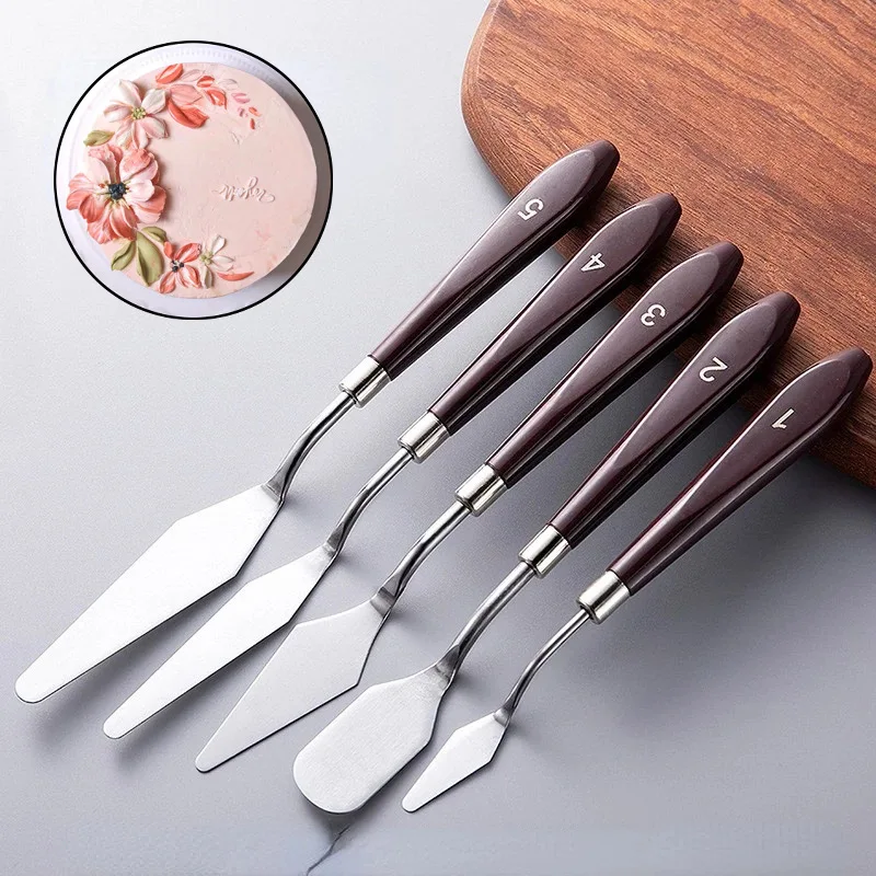 

5PCS Cake Spatula Set Stainless Steel Butter Cream Knife Cake Scraper Smoother Metal Cake Decoration Baking Pastry Tools