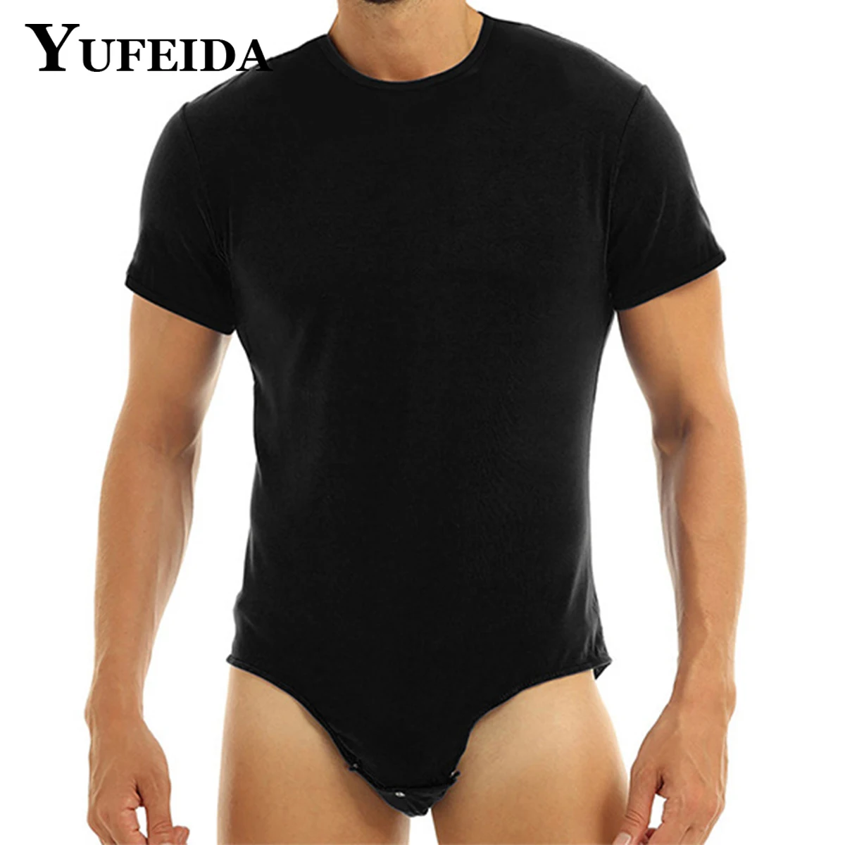 

YUFEIDA мужской сексуальный цельный комбинезон пижамы нижнее белье с короткими рукавами на пуговицах с открытой промежностью футболка трико боди комбинезон пижамы