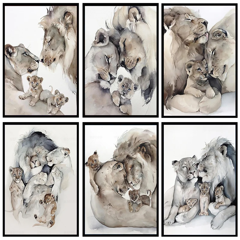 

Современный настенный постер с рисунком семьи львов и ранних чернил, с HD-изображением, украшение для гостиной, дома и офиса